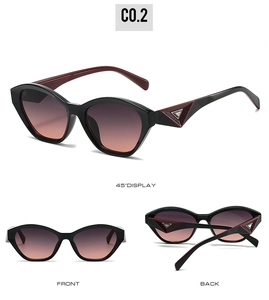 Détail de lunettes œil de chat avec décor triangle argenté et verres dégradés en 3 vues