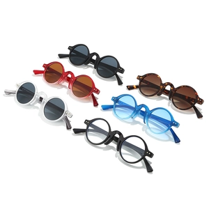 Set of retro round steampunk sunglasses in six colors with stylish ocean tinted lenses