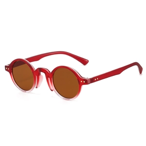 Retro round cyberpunk sunglasses with red frames and brown lenses in a minimalist style