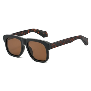 Lunettes de soleil carrées rétro polarisées monture noire avec branches en écaille