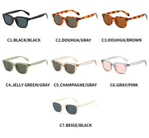 Showcase of seven color options for retro square sunglasses including tortoise and matte shades