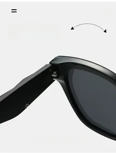 Macro detail of durable metal hinges on sleek black square fashion sunglasses