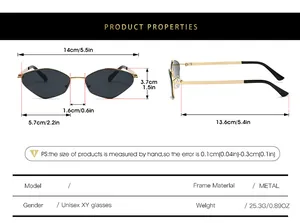 Size chart and dimensions for the polygonal metal frame sunglasses with lens measurements