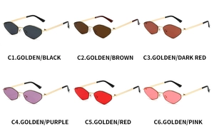 Selection of polygon metal sunglasses in six vibrant lens colors with golden frames