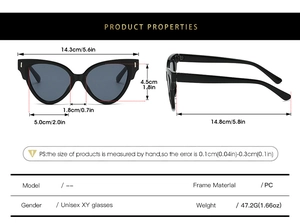 Tableau des tailles détaillé des lunettes de soleil œil-de-chat noires en PC