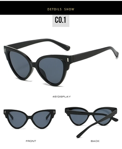 Vues détaillées des lunettes de soleil œil-de-chat noires avec accents métalliques