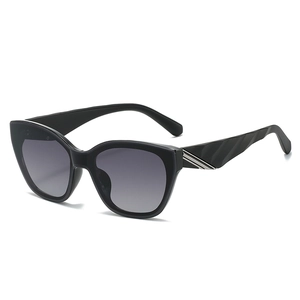 Classic black square cat-eye sunglasses with gradient lenses and textured temples
