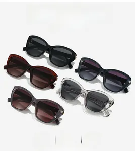 Flat lay of multiple color options for fashionable resin square sunglasses with metal hinges