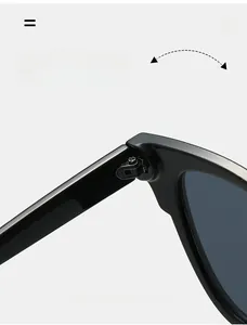 Détail de la charnière métallique renforcée sur lunettes de soleil œil de chat noires