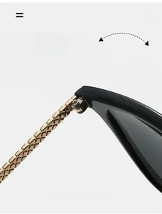 Detailed macro view of durable golden metal hinge on black sunglasses frame