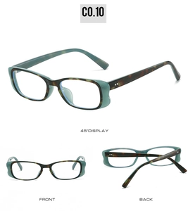 Drei-Winkel-Ansicht der rechteckigen Sonnenbrille in Schildpatt und Transparent-Grün