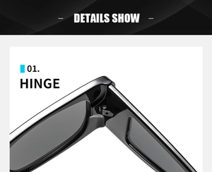 Vue détaillée de la charnière en métal renforcé sur ces lunettes de soleil carrées noires