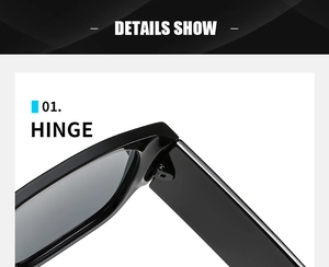 Close-up of the sturdy metal hinge detail on these retro oversized black sunglasses