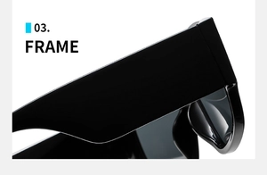 Close-up of sleek black oversized sunglasses frame with glossy wide temple design