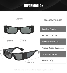 Spécifications de taille et dimensions détaillées pour ces lunettes de soleil carrées