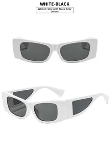 Vue avant et latérale de lunettes de soleil rectangulaires blanches à détails évidés