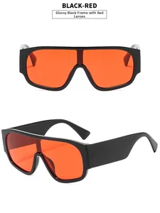 Detailed front and side views of oversized black-red hip hop sunglasses for women