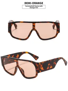 Detailed front and side views of demi-orange oversized sunglasses with gradient orange lens