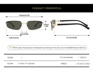 Size guide for narrow metal sunglasses showing total width 14.6cm and frame dimensions