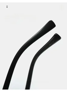 Detail of curved sunglasses temples for comfortable wear with polished black finish