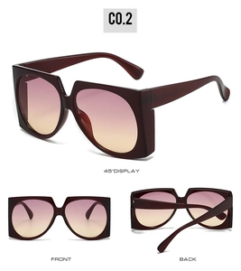 Multiple views of square burgundy sunglasses with gradient lenses and thick frames