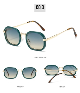 Affichage en trois vues de lunettes de soleil vintage carrées avec monture verte