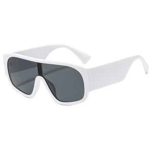 Retro oversized white frame hip-hop sunglasses with grey one-piece visor lens