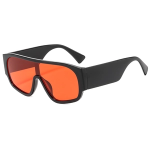 Retro oversized shield sunglasses with thick black frames and orange gradient lenses