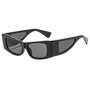 Lunettes de soleil rectangulaires noires à branches larges géométriques évidées