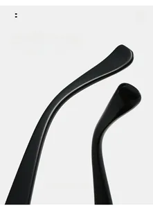 Detailed close-up of glossy black square sunglasses legs featuring a curved ergonomic design