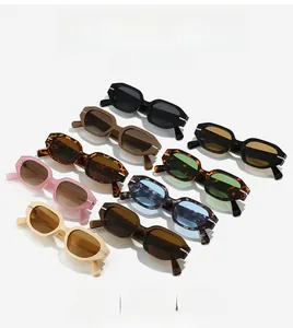 Detail view of stylish irregular sunglasses showing assorted frame colors and silver hinges
