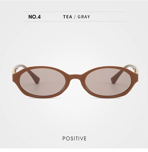 Front view of retro oval sunglasses featuring a tea-colored frame and gray sun lenses