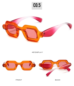 Three-angle view of Y2K orange bubble sunglasses with pink gradient lenses and temples