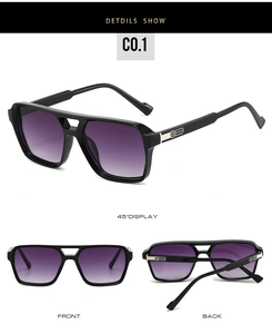 Détails de lunettes de soleil punk avec verres dégradés violets et logo métallique chic