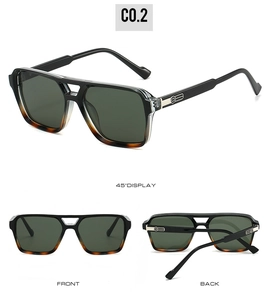 Vue triple des lunettes aviateur avec monture dégradé noir écaille et verres verts
