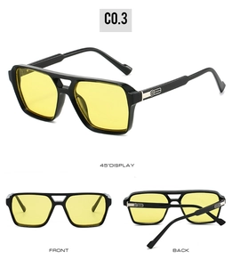 Vues détaillées de lunettes de soleil punk carrées avec verres jaunes et double pont