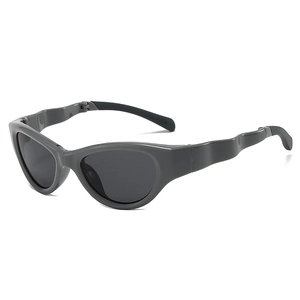 Occhiali da sole cat-eye polarizzati pieghevoli con aste ondulate futuristiche grigie