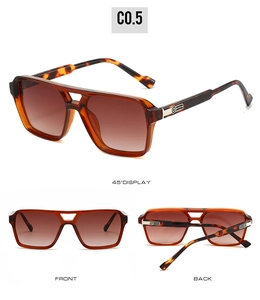 Vue en trois angles de lunettes aviateur avec monture écaille et verres bruns dégradés