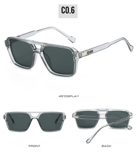 Vue triple montrant l'avant, l'arrière et l'angle à 45 degrés des lunettes de soleil punk grises