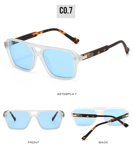 Trois angles de lunettes de soleil punk avec verres bleus et branches en écaille