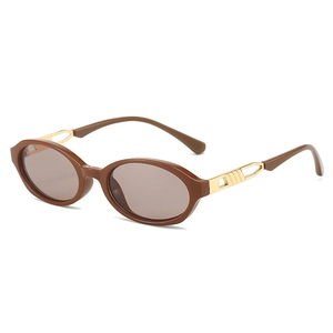 Retro oval sunglasses with dark brown frames and golden metal temples for a chic look