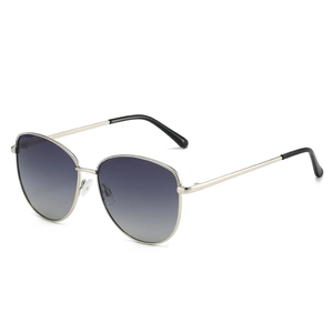 Lunettes de soleil rétro classiques avec monture dorée et verres dégradés gris sur blanc
