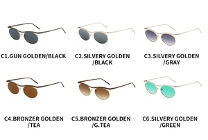 Six distinct color options of Gothic steampunk round metal sunglasses shown in a grid