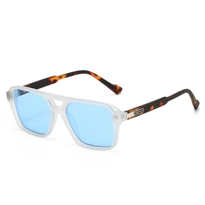 Lunettes De Soleil Carrées Rétro Punk Protection UV400 Mode Double Pont Monture PC Lunettes Tendances Hommes Femmes