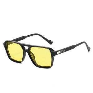 Lunettes de soleil punk unisexes avec verres jaunes et monture noire à double pont