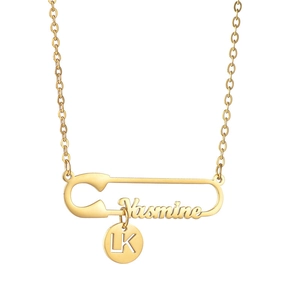 Collier épingle de sûreté doré personnalisé avec pendentif au nom de Yasmine