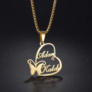 Heart Butterfly Pendant Necklace Stainless Steel Hollow Design Elegant Jewelry For Women Niche Style Trendy Accessory