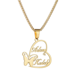 Custom heart pendant necklace in gold stainless steel with Adam & Kaleb name engraving