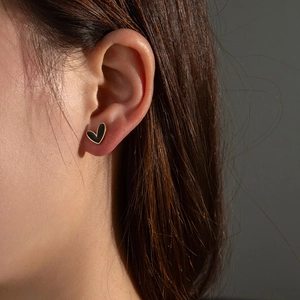 Heart Stud Earrings 304 Stainless Steel Black Enamel Drip Oil Minimalist Niche Design Fashion Jewelry For Women