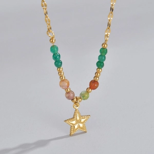 Bohemian Stainless Steel Beaded Necklace For Women Gold Plated Pentagram Cross LOVE Pendant Adjustable Chain Fashion Jewelry Accessory